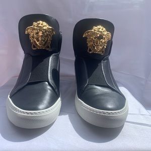 Versace Leather Palazzo Slip on High Top Sneakers